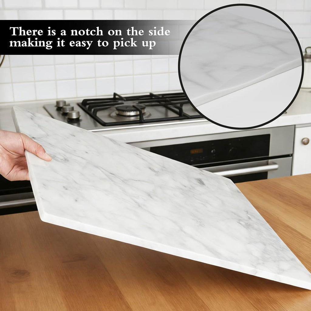 Marble Cutting Board 16×12 Inch Italian Carrara White | Natural stone, 0.59" thick, non-slip feet, stay cool for