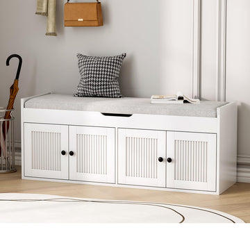 47.2" Storage Bench - Entryway Shoe Bench with 4 Doors and Top Storage Area, Multifunctional Entryway Bench with Lift