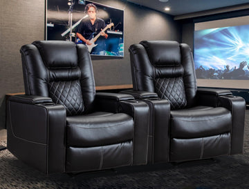 Electric Power Recliner Chair Set of 2, Breathable Leather Home Theater Seating with Hidden Arm Storage