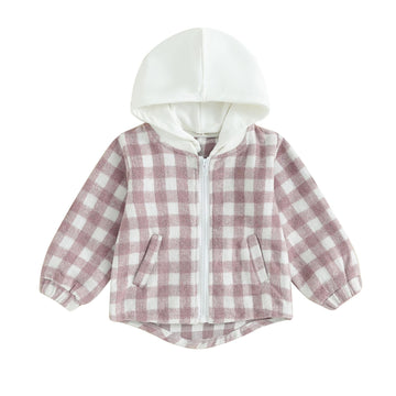 Toddler Baby Plaid Jacket Baby Boy GIrl Flannel Hoodies Zip Up Hooded Fall Winter Outerwear Coat