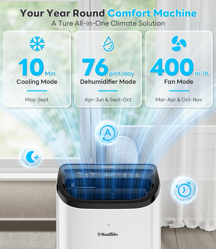 10,000 BTU Portable Air Conditioner Cools Up to 450 Sq.Ft, Auto