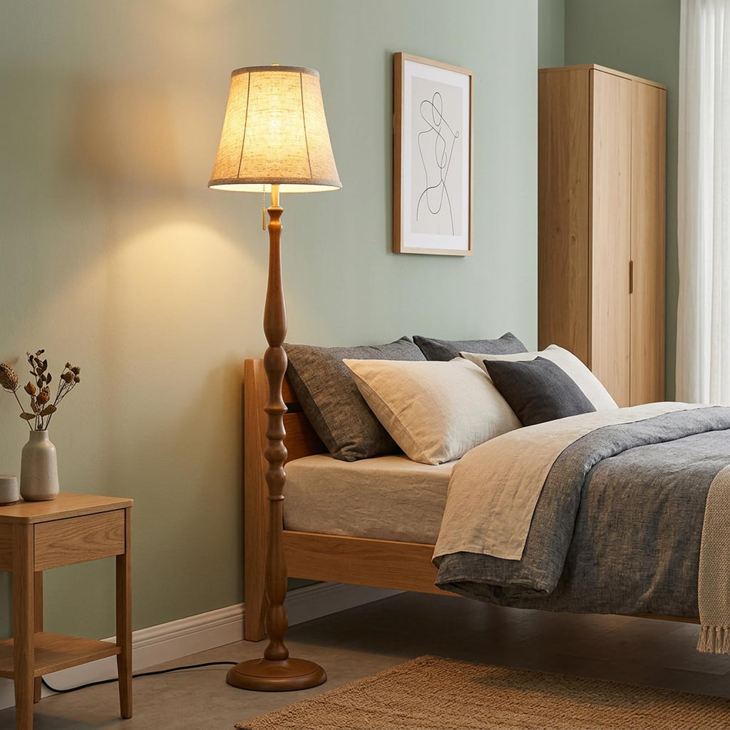 Wood Floor Lamp, Farmhouse Standing Lamp Remote