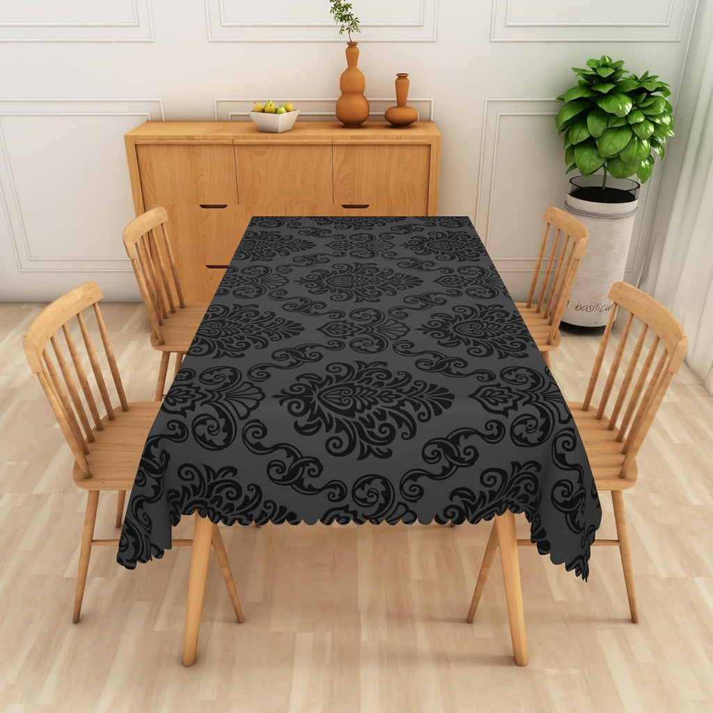 Vintage Black Rectangle Tablecloth Black Damask Floral Waterproof Table Cloth Vintage Baroque Classi