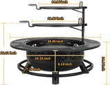 35 Inch Fire Pit with 2 Cooking Grate & Charcoal Pan, Outdoor Wood Burning BBQ Grill Firepit Bowl with Cover Lid, Steel Round Table for Backyard - Image 7