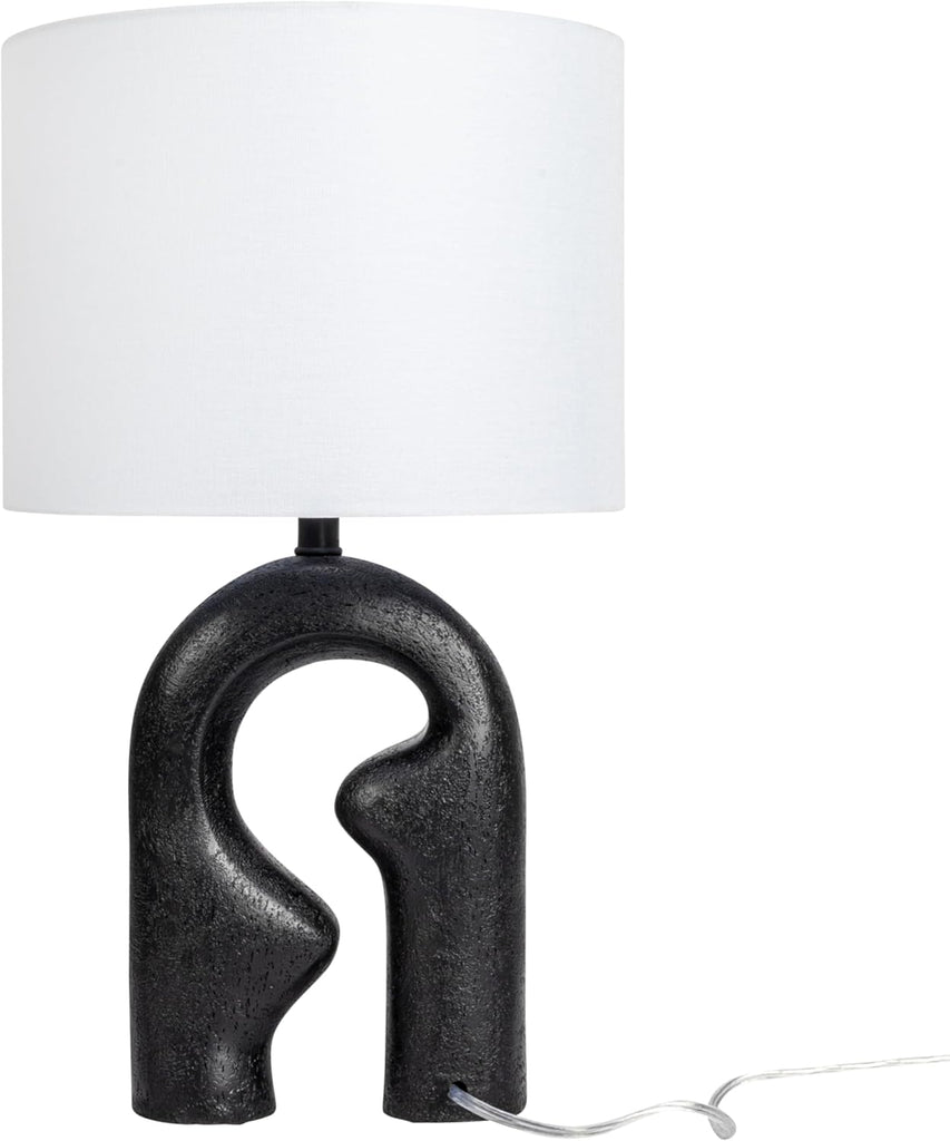 Modern Abstract Sculptural Table Lamp with Drum Shade, Black and White