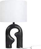 Modern Abstract Sculptural Table Lamp with Drum Shade, Black and White