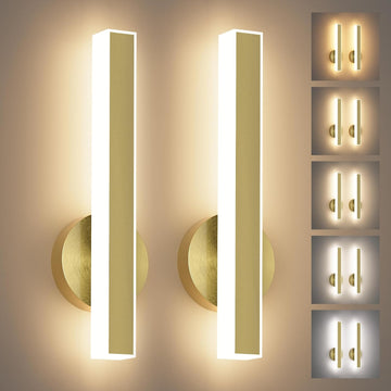 Gold Wall Sconce Hardwired Modern LED 18W Wall Sconce Set of Two, 15.7Inches Wall Lights for Living Room Bedroom