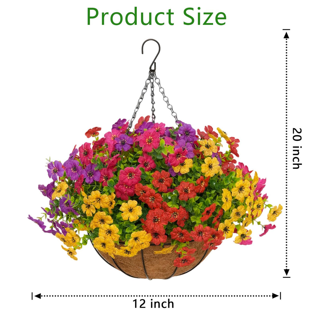2 Set Artificial Hanging Flowers with Baskets for Outdoor Decor