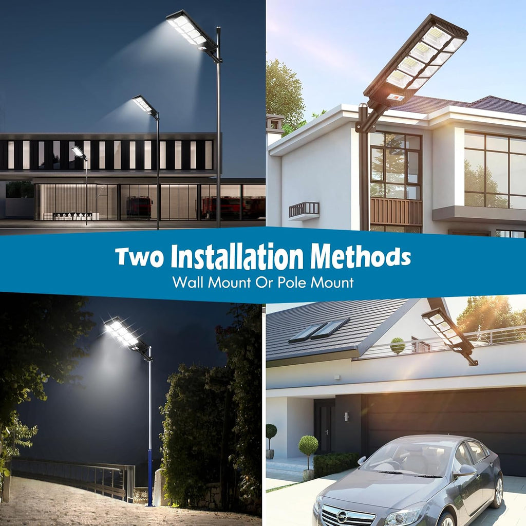4 Pack Solar Street Lights Outdoor Waterproof, 10000LM 448 LEDs LED Parking Lot Lights Dusk to Dawn, Solar Flood