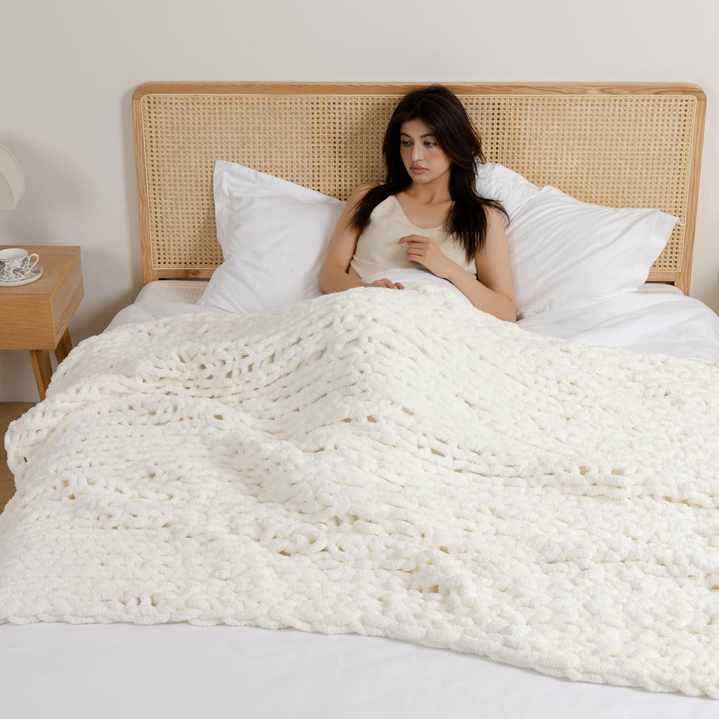 Chunky Knit Blanket Throw 40"×40" Knitted Throw Blankets