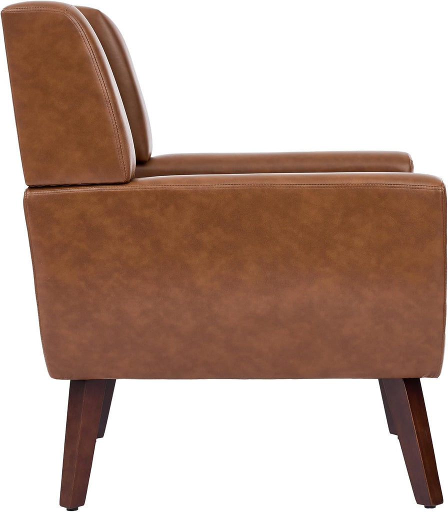 Faux Leather Accent Chair, Modern Wingback Armchair, Coffee