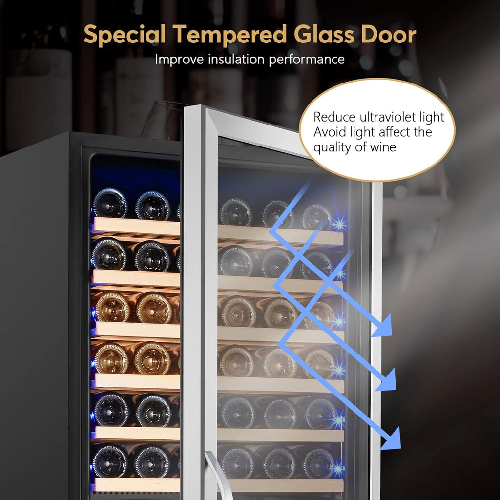24 Inch Wine Cooler Fridge Dual Zone, Professional Large Capacity High Wine Refr