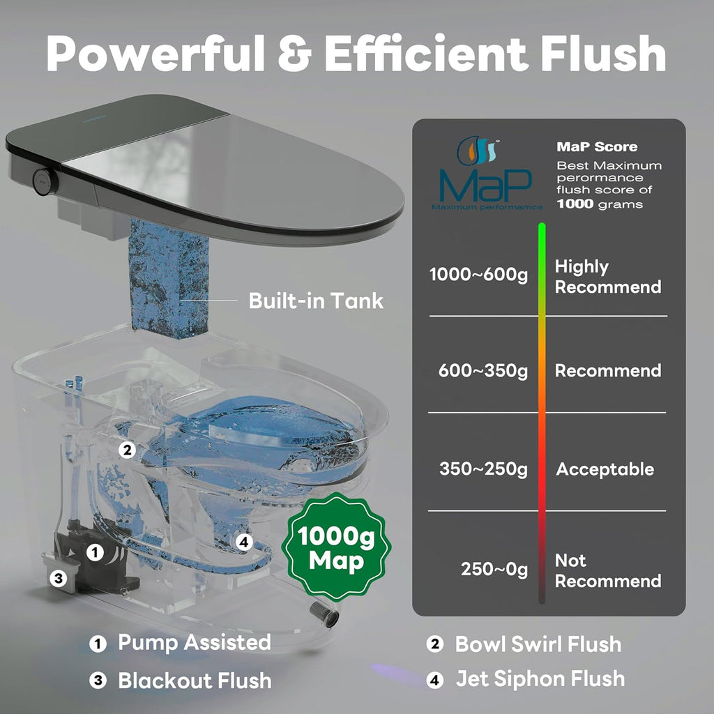 Smart Toilet with Bidet Built in, Auto Open/Close Lid,1000g MaP Flush, Heated Seat & Foam Dispenser