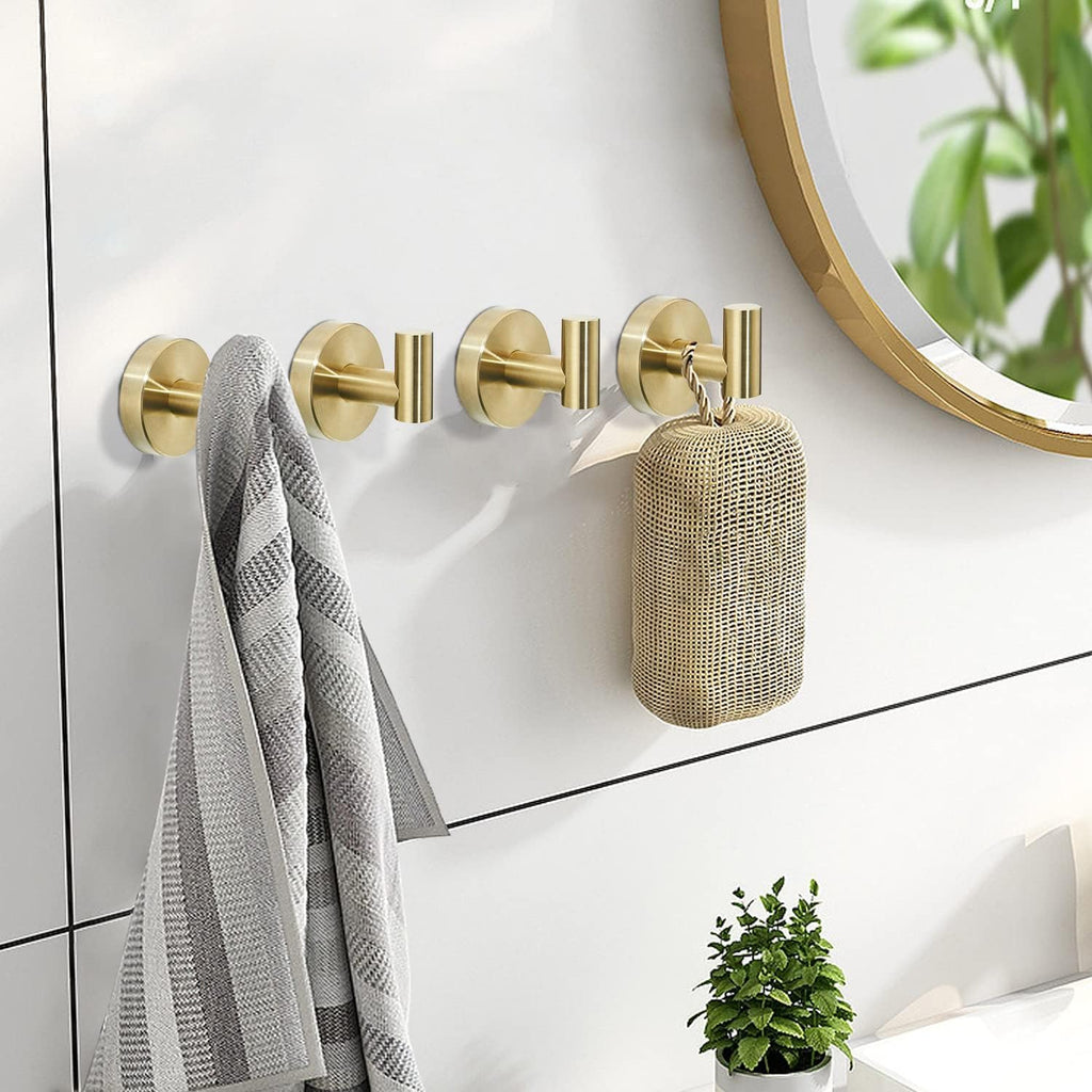 Brushed Gold Bathroom Hardware Set, Gold Toilet Paper Holder Towel Ring and 4 Robe Hooks Hand Towel Holder Bathroom