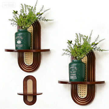 Small Floating Shelf for Wall, Decorative Shelf Set of 2, Boho Shelves Room (Walnut)