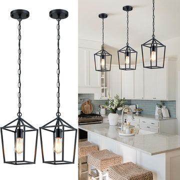 2-Pack Farmhouse Pendant Lights Kitchen Island, Black Pendant Light Fixtures Hanging Lamp for Dining Room, Modern