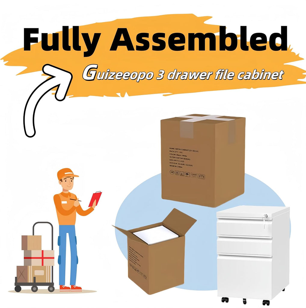 3 Drawer File Cabinet with Lock, File Cabinets ,Under Desk Cabinet, Locking File Cabinet for A4/Letter/Legal, Fully