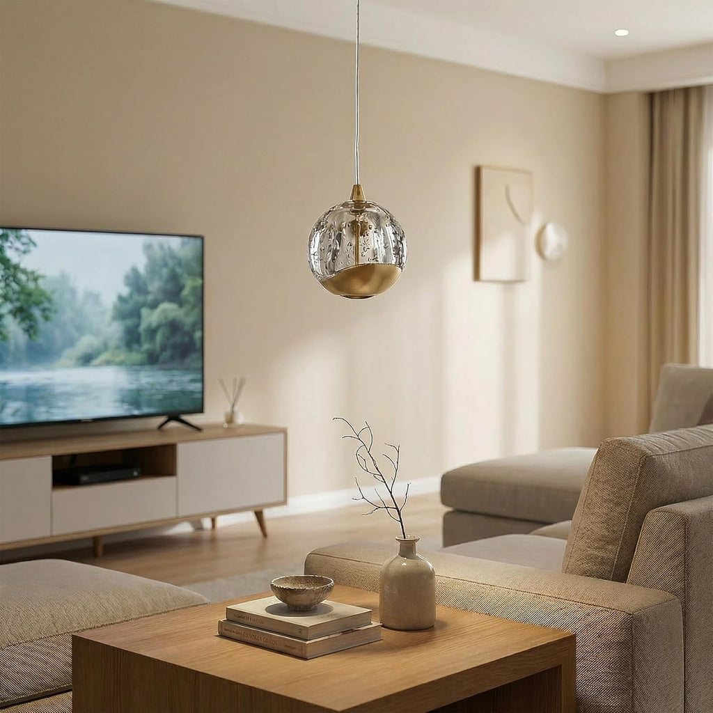 Modern Gold Single Pendant Light with Bubble Glass, Small Globe Pendant Light 70.86" Drop, Kitchen Pendant Lighting