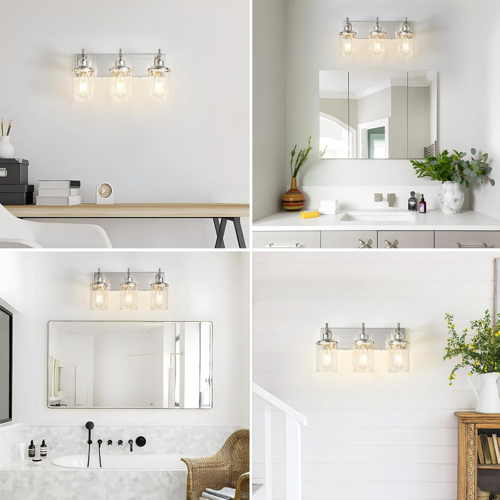 3-Light Brushed Nickel Bathroom Light Fixture Over Mirror Modern Bathroom Vanity Light Vintage Wall Lighting with