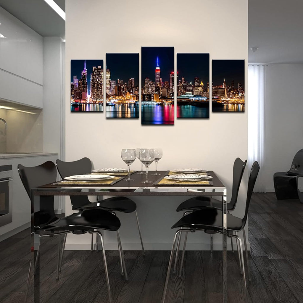 New York City Canvas Wall Art Manhattan Skyline at Night Picture Prints Modern Home Office Wall Decoration Stretched