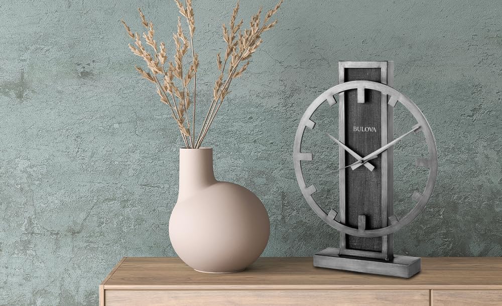 Bulova B1864 Streak Tabletop Clock, Aged Silver-Tone 2.63 x 12 x 16