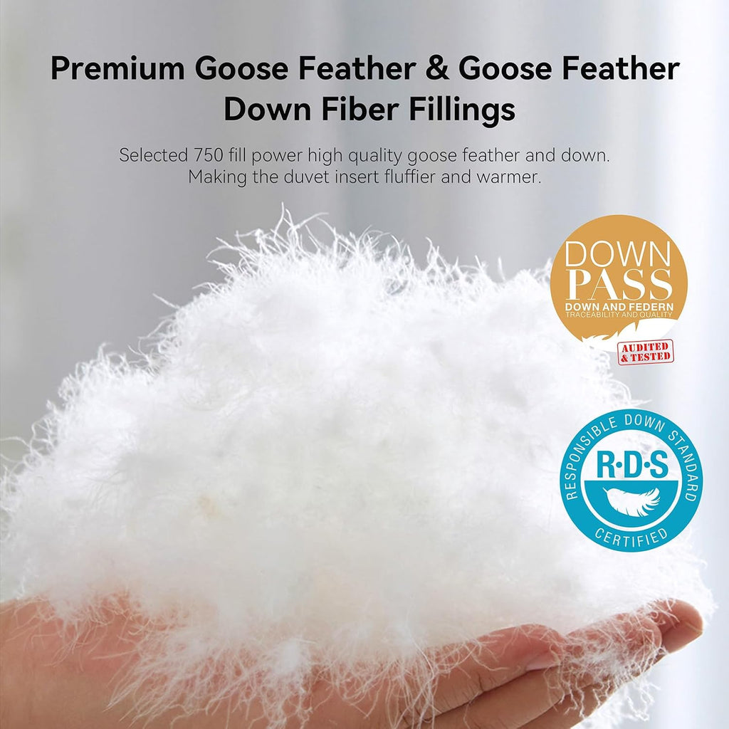 Goose Feather Down Fiber Comforter Cal King, Ultra Soft Fluffy Duvet Insert with Cotton Blended Fabric,1200TC,750+FP