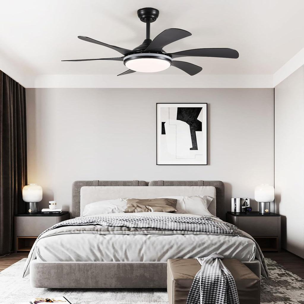 46In Black RGB Ceiling Fans with Lights - Low Profile Modern Ceiling Fan Light with Remote/APP, RGB+3CCT 6 Wind Speeds and Reversible, Indoor Outdoor Fan Light Fixture for Party, Kid's Room
