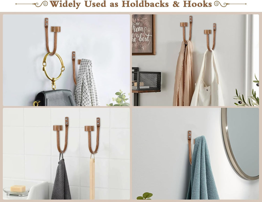 Curtain Holdbacks for Wall, Wood Grain Curtain Hooks Wall Mounted, Curtain Tiebacks Holders for Drapes, Modern Cap