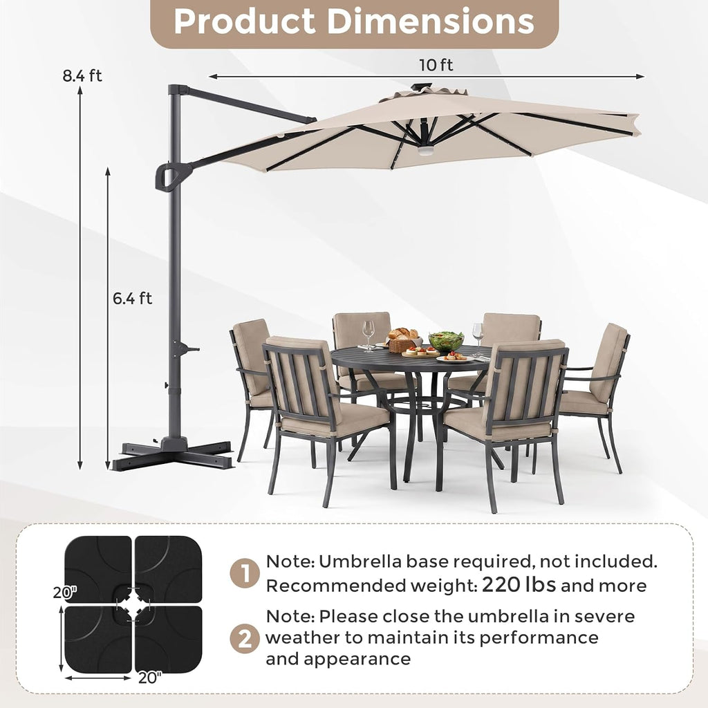 10ft Patio Umbrella with Solar Lights, Offset Cantilever Square Outdoor Umbrella with 35 LED Lights, Aluminum Pole