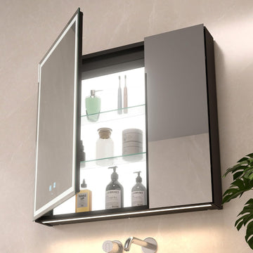 KWW 30x28 Inch Aluminum LED Bathroom Mirror Cabinet with Backlit Panel