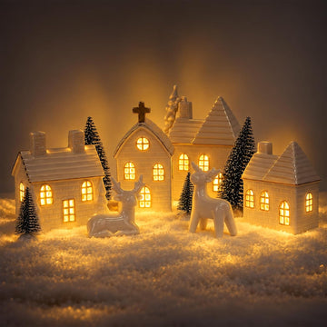 Christmas Village Set, 16-Piece Ceramic Light Up Houses and Pine Trees