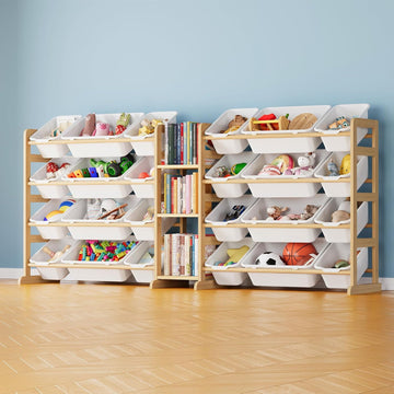 Large Toy Storage Organizer with 24 Bins and 3 Shelves, Toy Organizers Storage Bookshelf, Kids Bin Shelf Box Bookcase