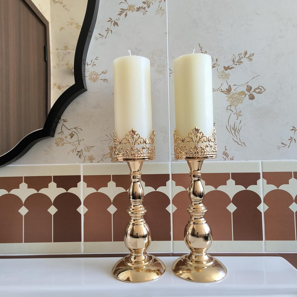 Candle Holders for Pillar Candles Gothic Gold Vintage Tall Candle Holders Set of 2 Decorative Large Table