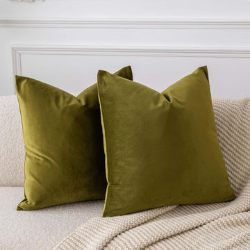 Throw Pillow Covers 18x18 inch Set of 2 Decorative Velvet Pillow Covers, Olive Green