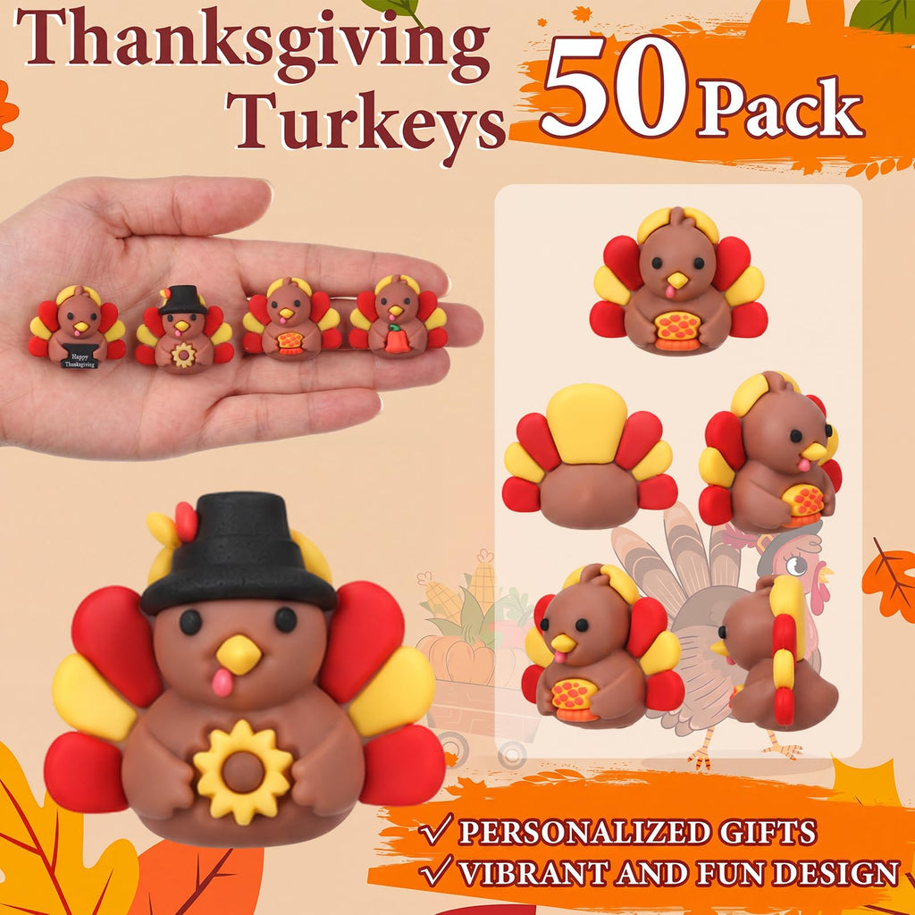 60 Pcs Thanksgiving Mini Rubber Turkey Figurines Tiny Turkey Figures