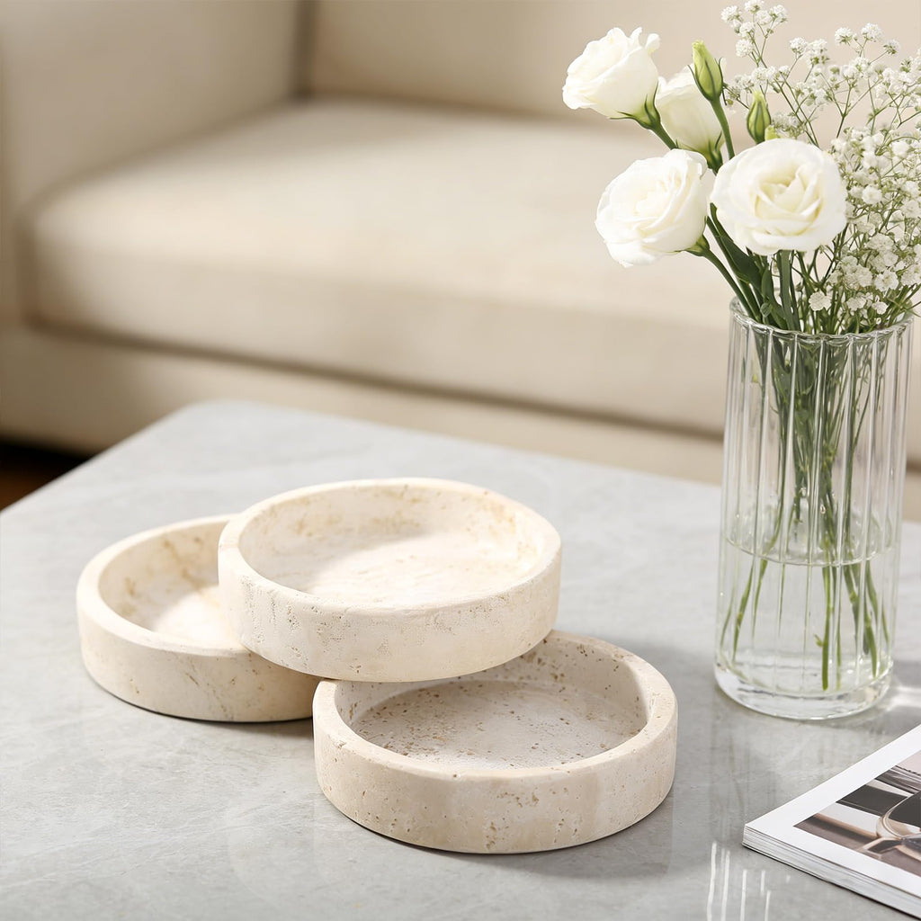 Travertine Wine Bottle Coaster - 4.7" Marble Stone Coaster for Champagne & Wine Bottles with Absorbent Cork, Non-Slip