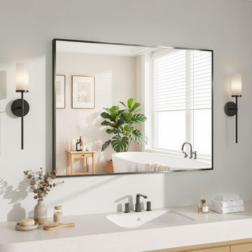 Black Mirrors for Wall, 30x40 Inch Bathroom Mirror, Rectangular Wall Mirror Bedroom Bathroom, Hangs Horizontally or