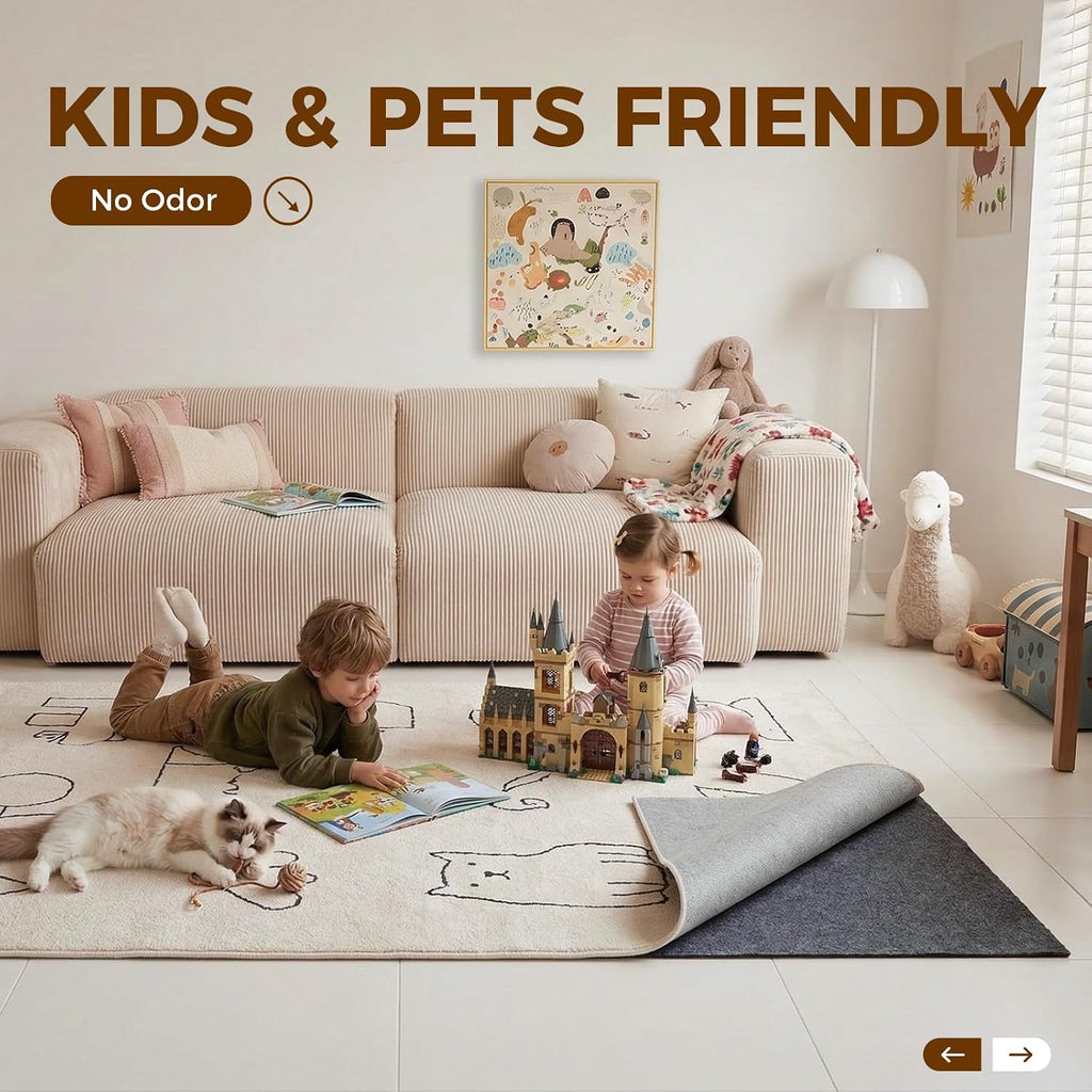 Rug Pad 9 x 12 Ft Non-Slip, Felt and Natural Rubber Backing, 1/4" Thick, Cushioned Gripper Pads, Keep Rugs in Place - Set of 108