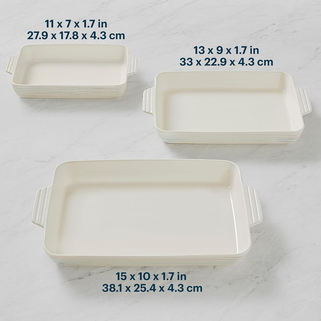 3-Piece Ceramic Bakeware Set, Nonstick Casserole Dish with Handles | Lead and cadmium free, preheated oven safe