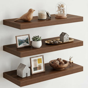10" Deep Floating Shelves with Invisible Brackets, 24" Wall Shelves Bedroom Living Room, Modern Rustic Shelves Decor