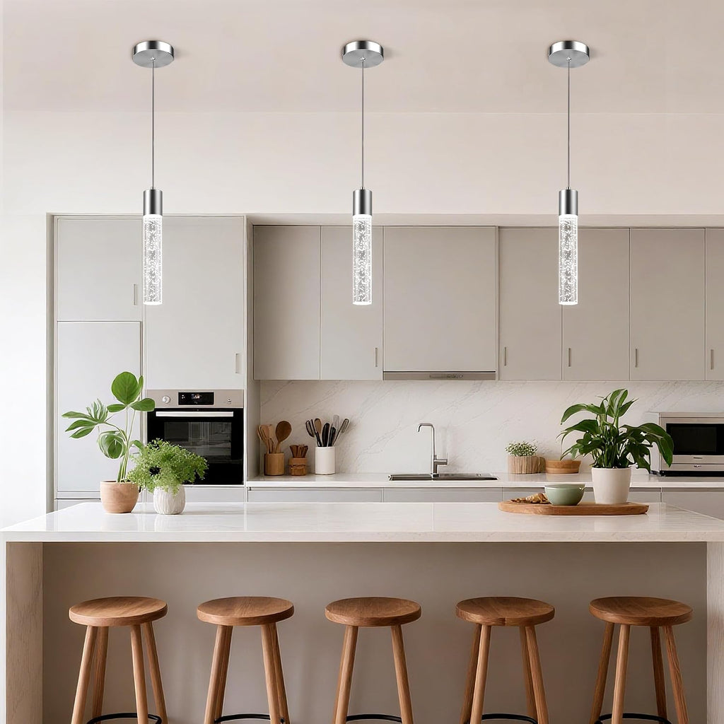 Pendant Lights Kitchen Island, 6500K Modern Kitchen Island Lights Brushed Nickel, 3 Pack Ceiling Lighting Fixtures