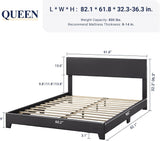 Queen Bed Frame with Adjustable Headboard, Faux Leather Platform Bed with Wood Slats, Heavy Duty Mattress Foundation