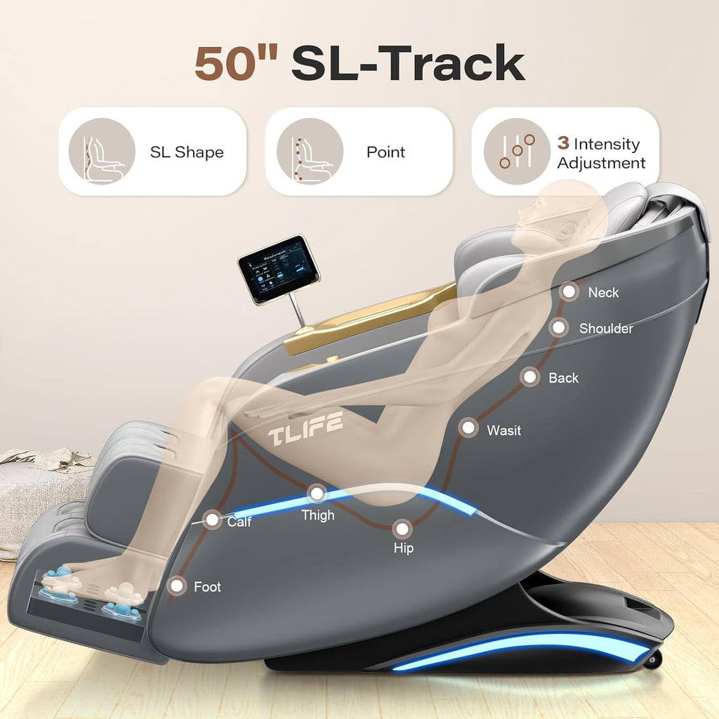 Massage Chair Full Body 160° Zero Gravity SL-Track, 12 Modes, Grey | Full-Body Airbags, Body Scan, 6 Massage