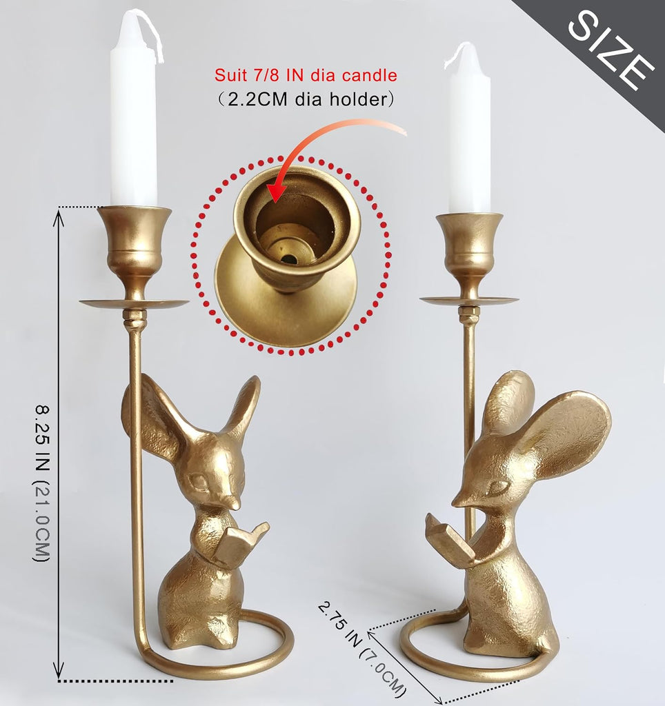 Mouse Reading Taper Candle Holders, Creative Animal Candlestick Holders, Centerpiece Table Decorative Candlelight