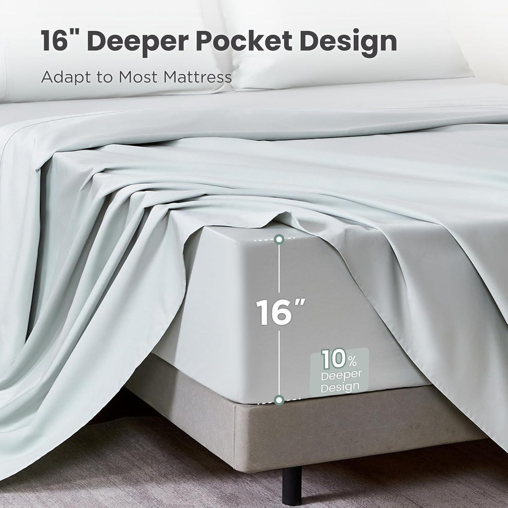 100% Egyptian Cotton Sateen Sheet Set - 1000 Thread Count, Ultra-Soft 4 Piece Bedding, Extra Deep 16" Pocket