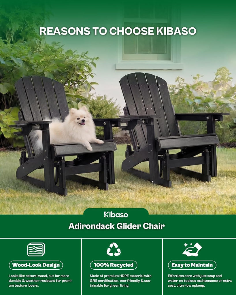 Adirondack Chairs, All-Weather Outdoor Gliders Set of 2,Black | HDPE Weather Resistant, 3- Level Adjustable Backrest