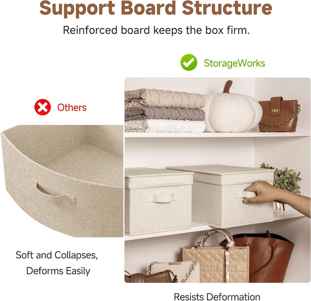 Fabric Storage Bins with Lids, Decorative Storage Bins with Soft Handles, Foldable Storage Baskets for Closet