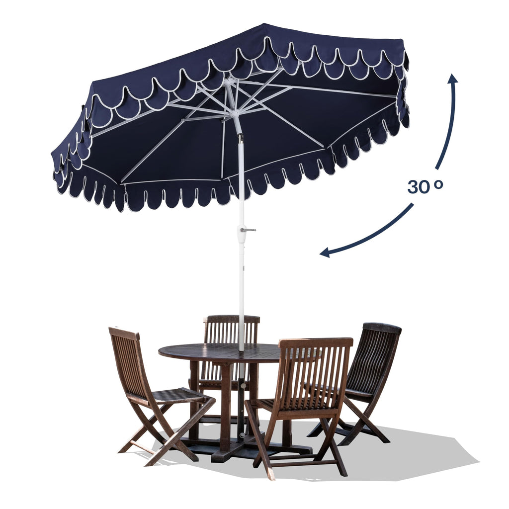 Tracy 9' Scalloped Market Patio Umbrella, Navy/White