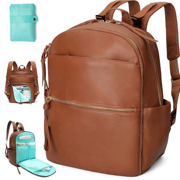 Diaper Bag Backpack with 6 Insulated Pockets, Leather Diaper Bag, Large Baby Bag for Mom, Baby Registry, 18 Pockets