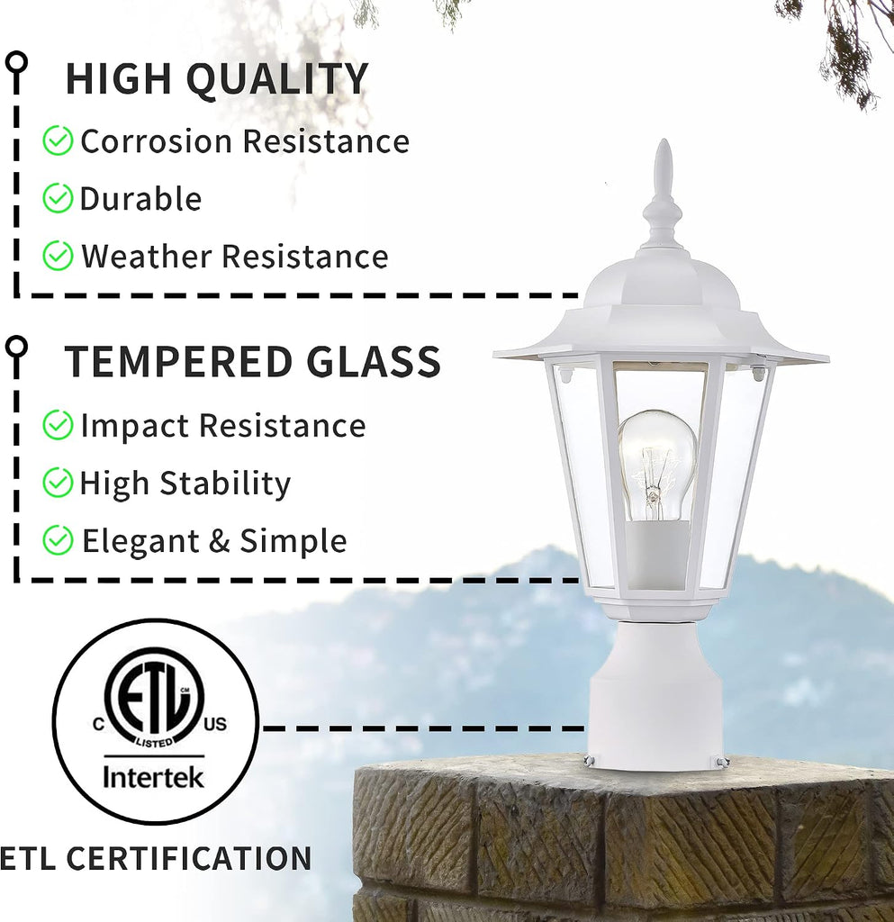 Outdoor Post Lights, Lamp Post Light Fixture with E26 Socket, White Exterior Post Lantern with Clear Glass Shade